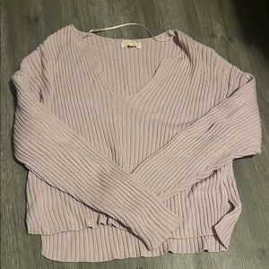 La Hearts V-Neck Ribbed Sweater - Soft Pink